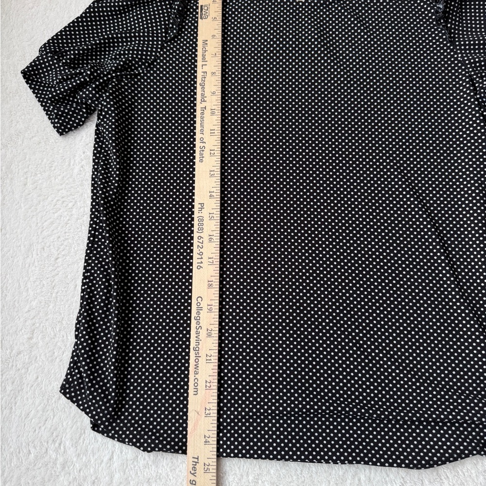 Adrianna Papell Polka Dot Blouse Size M Black Puff Sleeve Chic Top - Picture 9 of 15